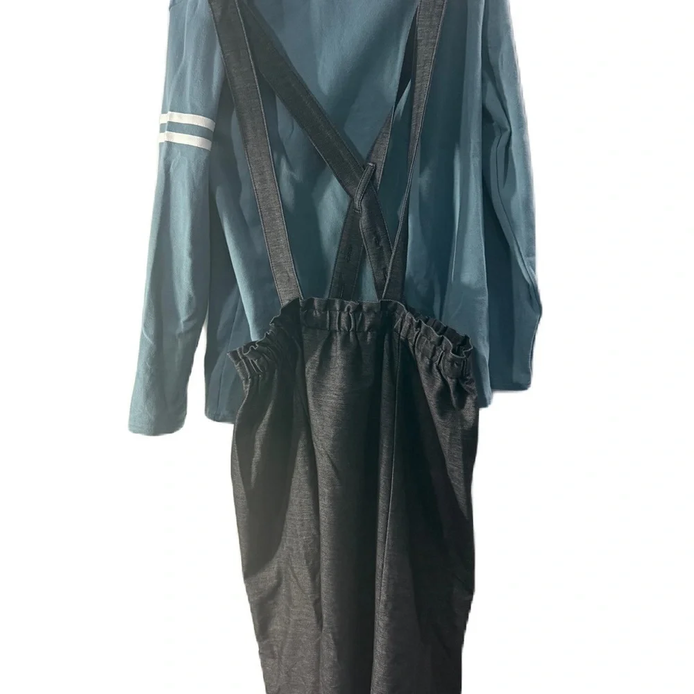 Tottini Blue Long Sleeve Top with Black Denim Suspender Skirt NWT